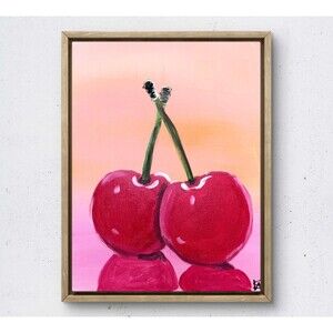WS original red cherries painting 14X11 canvas abstract modern kitchen wall art